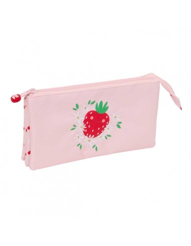 Safta Glowlab Frutitas Portatodo - 3 Compartimentos con Cremalleras - Bolsillo Interior - 0.6L - 220x30x120mm - Color Rosa