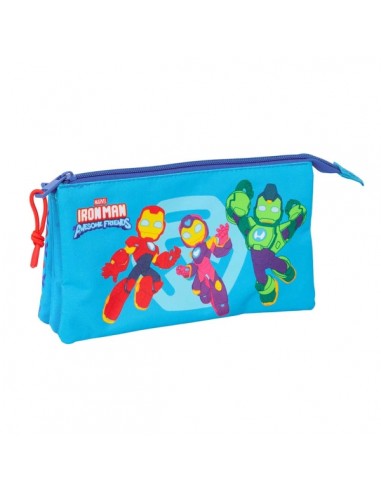 Safta Iron Man Portatodo - 3 Compartimentos con Cremalleras - Bolsillo Interior - 0.60L - 220x30x120mm - Color Azul