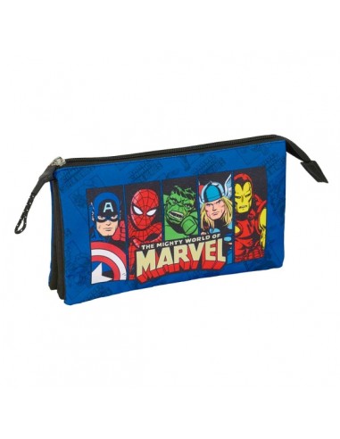 Safta Avengers Portatodo - 3 Compartimentos con Cremalleras - Bolsillo Interior - 0.60L - 220x30x120mm - Color Azul Oscuro