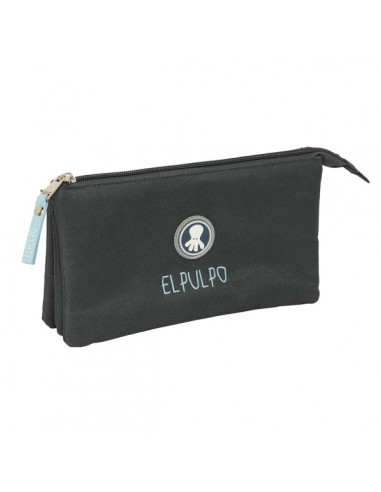 Safta el Pulpo Grafito Portatodo - 3 Compartimentos con Cremalleras - Bolsillo Interior - 0.6L - 220x30x120mm - Color Negro