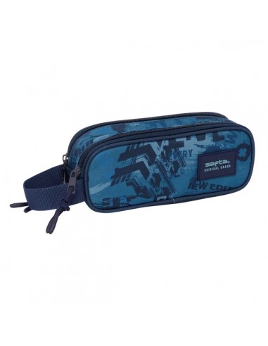 Safta New Edition Portatodo - 2 Compartimentos con Cremalleras - Asa Lateral - 1L - 210x60x80mm - Color Azul