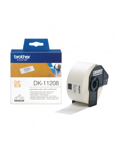 Brother DK11208 - Etiquetas Originales Precortadas de Direccion Grandes - 38x90 mm - 400 Unidades - Texto negro sobre fondo
