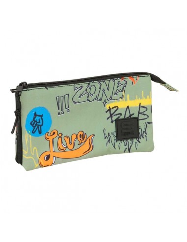 Safta Graffiti Zone Portatodo - 3 Compartimentos con Cremalleras - Bolsillo Interior - 0.60L - 220x30x120mm - Color Verde