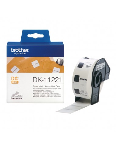 Brother DK11221 - Etiquetas Originales Precortadas Cuadradas - 23x23 mm - 1000 Unidades - Texto negro sobre fondo blanco