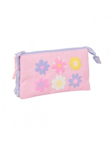 Safta Bouquet Portatodo - 3 Compartimentos con Cremalleras - Bolsillo Interior - 0.6L - 220x30x120mm - Color Rosa Pastel
