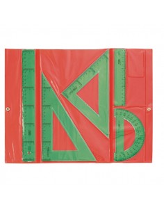 Safta Pack de 5 Reglas - Regla de 30cm - Regla de 15cm - Escuadra de 25cm - Cartabon de 25cm - Semicirculo de 15cm - Cierre