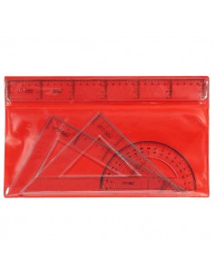 Safta Pack de 4 Reglas - Regla de 30cm - Escuadra de 25cm - Cartabon de 25cm - Semicirculo de 15cm - Color Transparente