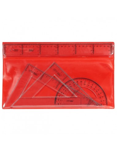 Safta Pack de 4 Reglas - Regla de 30cm - Escuadra de 25cm - Cartabon de 25cm - Semicirculo de 15cm - Color Transparente