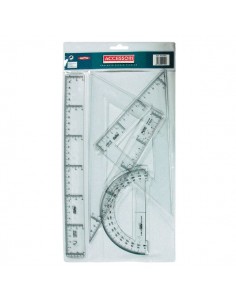 Safta Pack de 4 Reglas - Regla de 30cm - Escuadra de 25cm - Cartabon de 25cm - Semicirculo Transportador de Angulos -