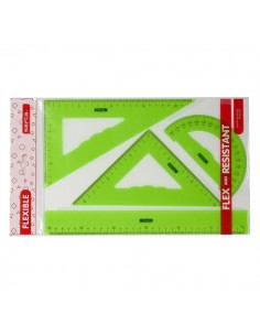 Safta Pack de 4 Reglas - Regla de 30cm - Escuadra de 25cm - Cartabon de 25cm - Semicirculo Transportador de Angulos - Colores