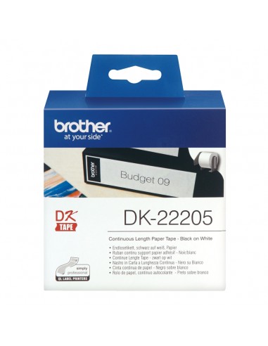 Brother DK22205 - Etiquetas Originales de Tamaño personalizado - Ancho 62mm x 30 48 metros - Texto negro sobre fondo blanco