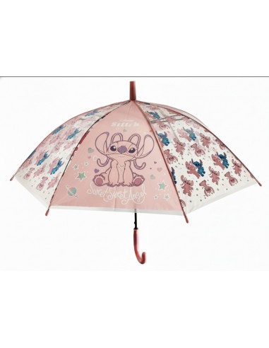 Safta Stitch Ohana Paraguas Automatico de 76cm - 8 Paneles - Asa y Punta de PVC - POE - Nervios de Acero de 8mm - Color Rosa