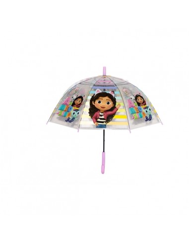 Safta Gabby's Dollhouse Party Paraguas Automatico de 76cm - 8 Paneles - Asa y Punta de PVC - POE Transparente - Nervios de