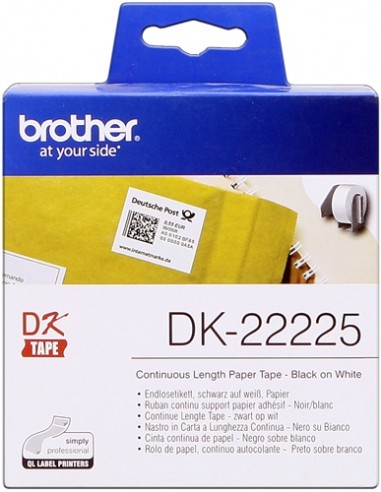 Brother DK22225 - Etiquetas Originales de Tamaño personalizado - Ancho 38mm x 30 48 metros - Texto negro sobre fondo blanco