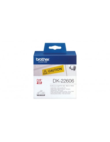 Brother DK22606 - Etiquetas Originales de Tamaño personalizado - Ancho 62mm x 15 24 metros - Texto negro sobre fondo amarillo