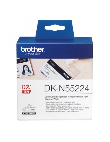Brother DKN55224 - Etiquetas No Adhesivas Originales de Tamaño personalizado - Ancho 54mm x 30 48 metros - Texto negro sobre