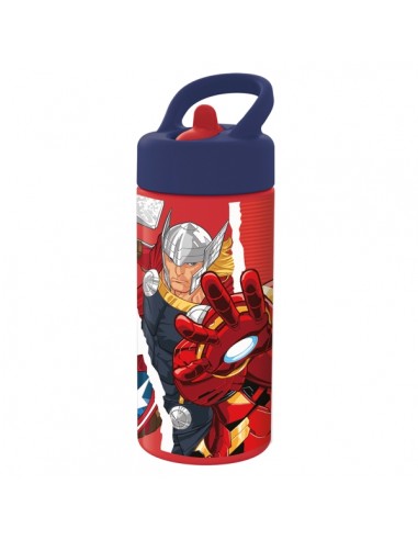 Safta Avengers Infinity Botella de 410ml - Valvula de Salida de Agua - Asa Superior - Tapon Roscado - 74x64x178mm - Color Rojo