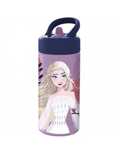 Safta Frozen Believe Botella de 410ml - PVC sin BPA - Tapon Antigoteo con Pajita - Color Morado
