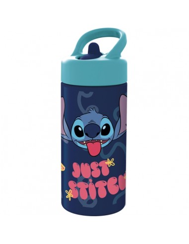 Safta Stitch Sweet Botella de 410ml - PVC sin BPA - Valvula de Salida de Agua - Asa Superior - Tapon Roscado - 74x64x178mm -