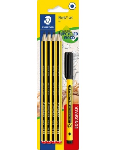 Staedtler Noris 120 Pack con 8 Lapices de Grafito Hexagonales HB-1 Fineliner Noris Writing Pen 307 Negro - Resistencia a la