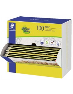 Staedtler Noris 120-2 Expositor con 100 Lapices de Grafito Hexagonal HB - Mina Ultrarresistente de 2mm - Madera de Bosques