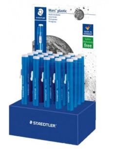 Staedtler Mars Plastic 528 50 Expositor con 20 Portagomas en Forma de Lapiz - Con Cursor para Deslizar la Goma - Sin Ftalatos