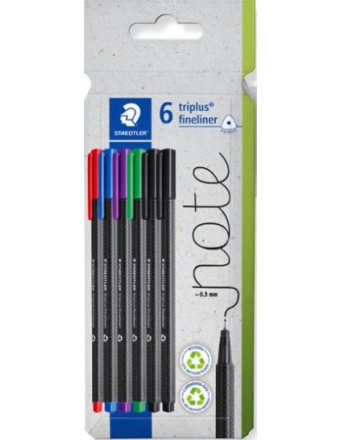 Staedtler Triplus Fineliner 334 Pack de 6 Rotuladores de Punta Fina - Trazo de 0.3mm aprox. - Tinta Antisecado a Base de Agua