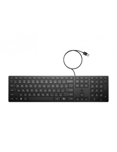 HP 320K Teclado USB - Teclas Silenciosas de Bajo Perfil 2.0 mm - Tecla Copilot IA - LED de Bloq Mayus Bloq Num - Inclinacion