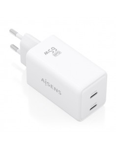Aisens Cargador GaN 65W - 2xUSB-C PD3.0 QC4.0 - Tecnologia AI - Color Blanco