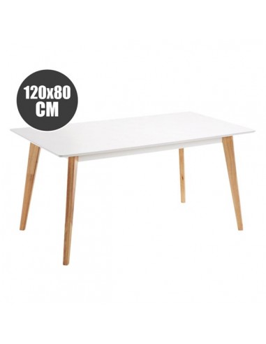 Muvip Mesa Design D900 - Patas Macizas de Madera de Haya - Superficie MDF Espesor 18mm - 120x80cm - Color Blanco