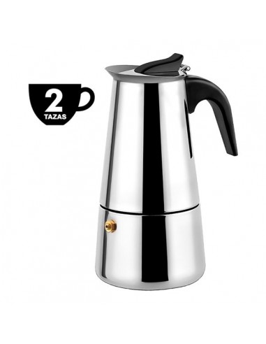 Muvip Cafetera Italiana de Acero Inoxidable - Capacidad para 2 Tazas - Compatible con Diferentes Tipos de Cocinas - Asa