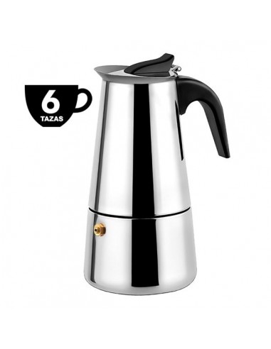 Muvip Cafetera Italiana de Acero Inoxidable - Capacidad para 6 Tazas - Compatible con Diferentes Tipos de Cocinas - Asa