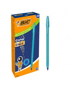 Bic Cristal Glace Boligrafo de Bola - Cuerpo Opaco en Color Azul Metalizado Mate - Punta Redonda de 1mm - Trazo 0.4mm - Tinta