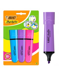 Bic Marking Highlighter Flat Pack de 3 Marcadores Fluorescentes - Punta Biselada - Trazo entre 1.20 y 4.60 mm - Tinta con