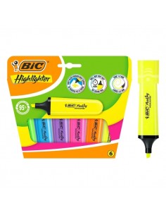 Bic Marking Highlighter Flat Pack de 6 Marcadores Fluorescentes - Punta Biselada - Trazo entre 1.20 y 4.60 mm - Tinta con