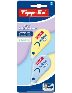 Tipp-Ex Mini Pocket Mouse Pastel Pack con 2 Cintas Correctoras 5mm x 6m - Resistente - Escritura Instantanea