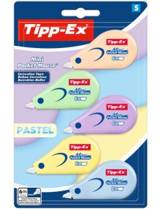 Tipp-Ex Mini Pocket Mouse Pastel Pack con 5 Cintas Correctoras 5mm x 6m - Resistente - Escritura Instantanea