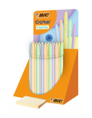 Bic Cristal Pastel Expositor con 40 Boligrafos de Bola - Cuerpo Opaco en Colores Pastel - Punta redonda de 1mm - Trazo 0.4mm