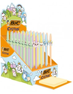 Bic Cristal Pastel Figurines Expositor con 40 Boligrafos de Bola - Cuerpo Opaco en Colores Pastel con Figuras de Animales -