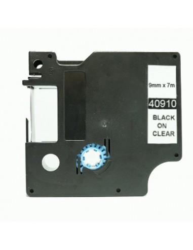Dymo D1 40910 Cinta de Etiquetas Generica para Rotuladora - Texto negro sobre fondo transparente - Ancho 9mm x 7 metros -