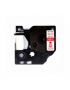 Dymo D1 45012 Cinta de Etiquetas Generica para Rotuladora - Texto rojo sobre fondo transparente - Ancho 12mm x 7 metros -