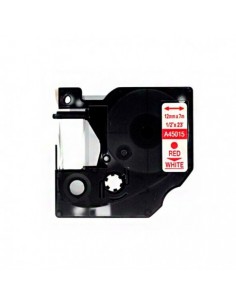 Dymo D1 45015 Cinta de Etiquetas Generica para Rotuladora - Texto rojo sobre fondo blanco - Ancho 12mm x 7 metros - Reemplaza