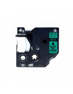 Dymo D1 45019 Cinta de Etiquetas Generica para Rotuladora - Texto negro sobre fondo verde - Ancho 12mm x 7 metros - Reemplaza