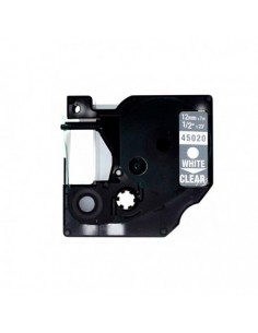 Dymo D1 45020 Cinta de Etiquetas Generica para Rotuladora - Texto blanco sobre fondo transparente - Ancho 12mm x 7 metros -
