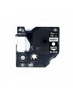 Dymo D1 45021 Cinta de Etiquetas Generica para Rotuladora - Texto blanco sobre fondo negro - Ancho 12mm x 7 metros -