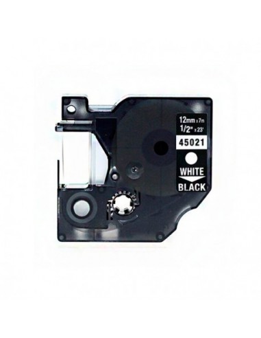 Dymo D1 45021 Cinta de Etiquetas Generica para Rotuladora - Texto blanco sobre fondo negro - Ancho 12mm x 7 metros -