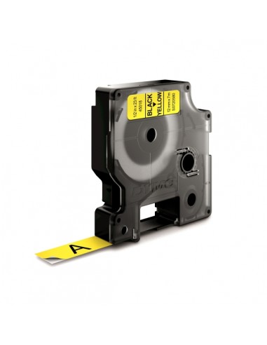 Dymo LM D1 45018 Cinta de Etiquetas Original para Rotuladora - Texto Negro sobre Fondo Amarillo - Ancho 12mm x Largo 7m