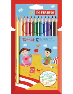 Stabilo Trio Thick Pack con 12 Lapices de Colores - Mina de 4.2mm - Forma Triangular - Colores Surtidos