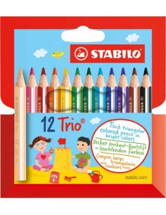 Stabilo Trio Thick Mini Pack con 12 Lapices de Colores - Mina de 4.2mm - Forma Triangular - Colores Surtidos