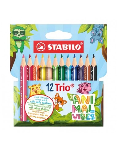 Stabilo Trio Animal Vibes Pack con 12 Lapices de Colores - Estampados Divertidos de Animales - Mina de 4.2mm - Forma